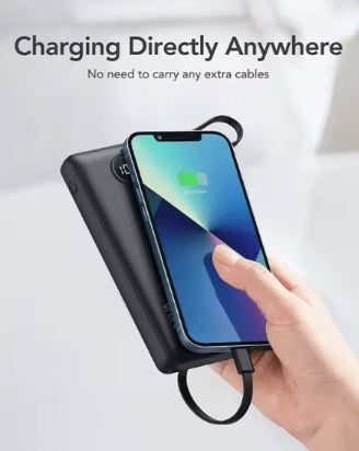 Portable Power Bank 10000mAh – Fast Charging, Built-In Cables & Digital Display