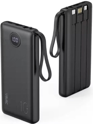 Portable Power Bank 10000mAh – Fast Charging, Built-In Cables & Digital Display
